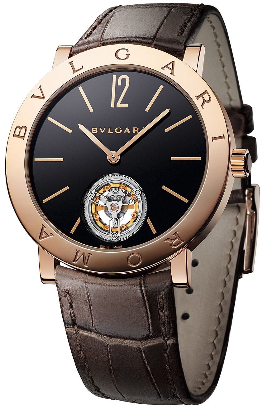 The 40th Anniversary Limited Edition Bulgari Roma Finissimo Tourbillon housing the worlds thinest tourbillon movement, at 2.55mm thick.