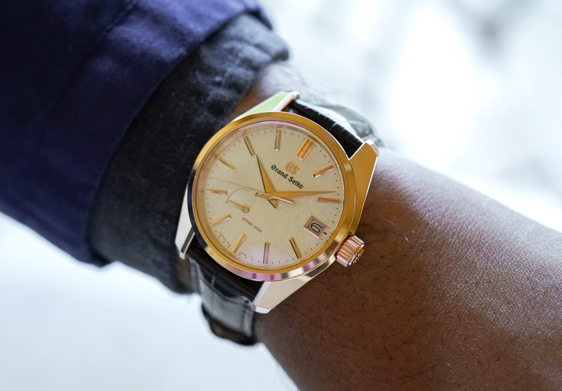 Grand Seiko Kira-Zuri rose gold wrist shot