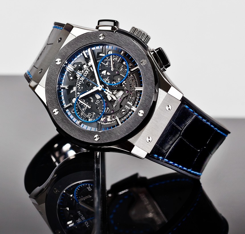 By using a transparent disc to carry many of the apparently 'floating' dial elements, Hublot have created an optical illusion you might find in a classic mystery watch.