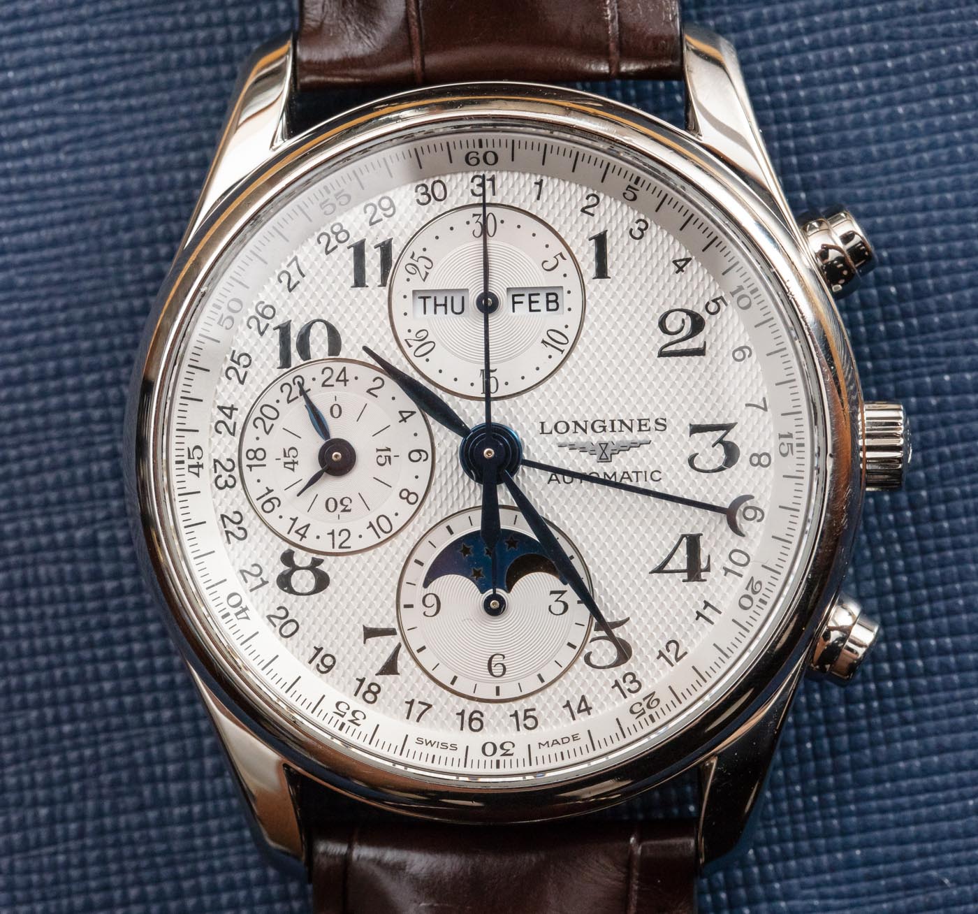 longines master collection moon phase chronograph
