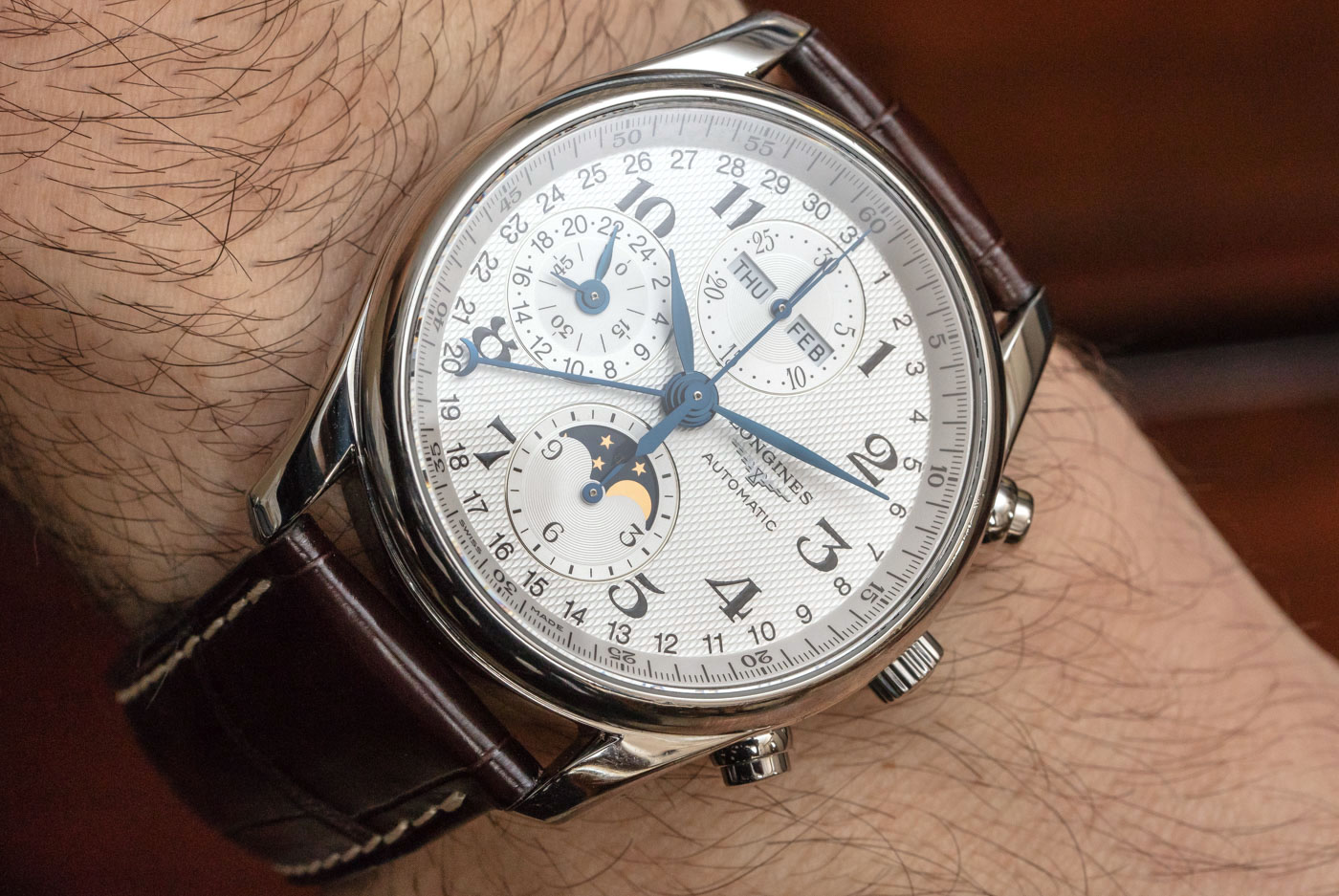 longines master collection moon phase chronograph