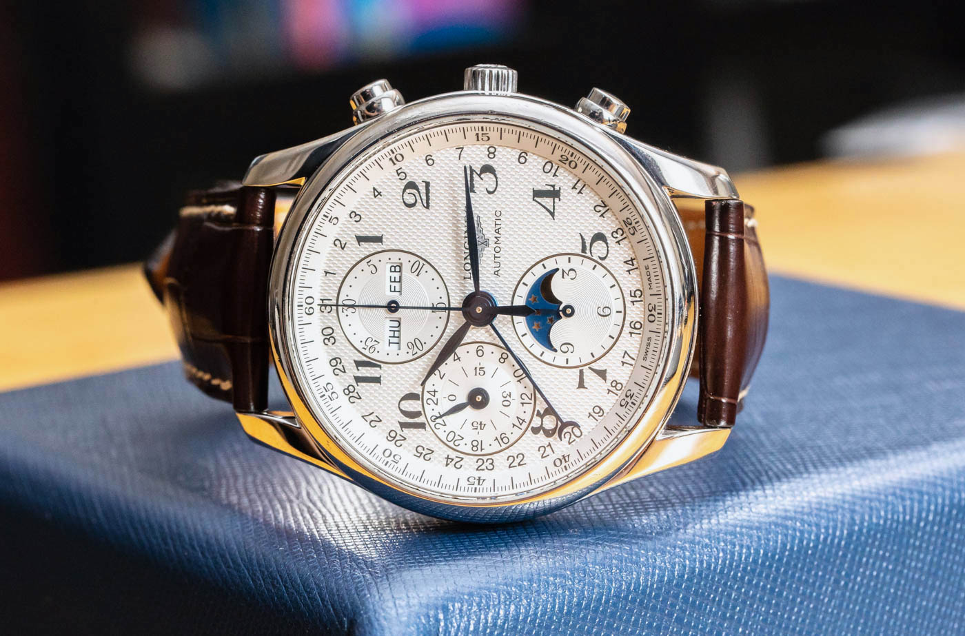 longines master collection moon phase chronograph