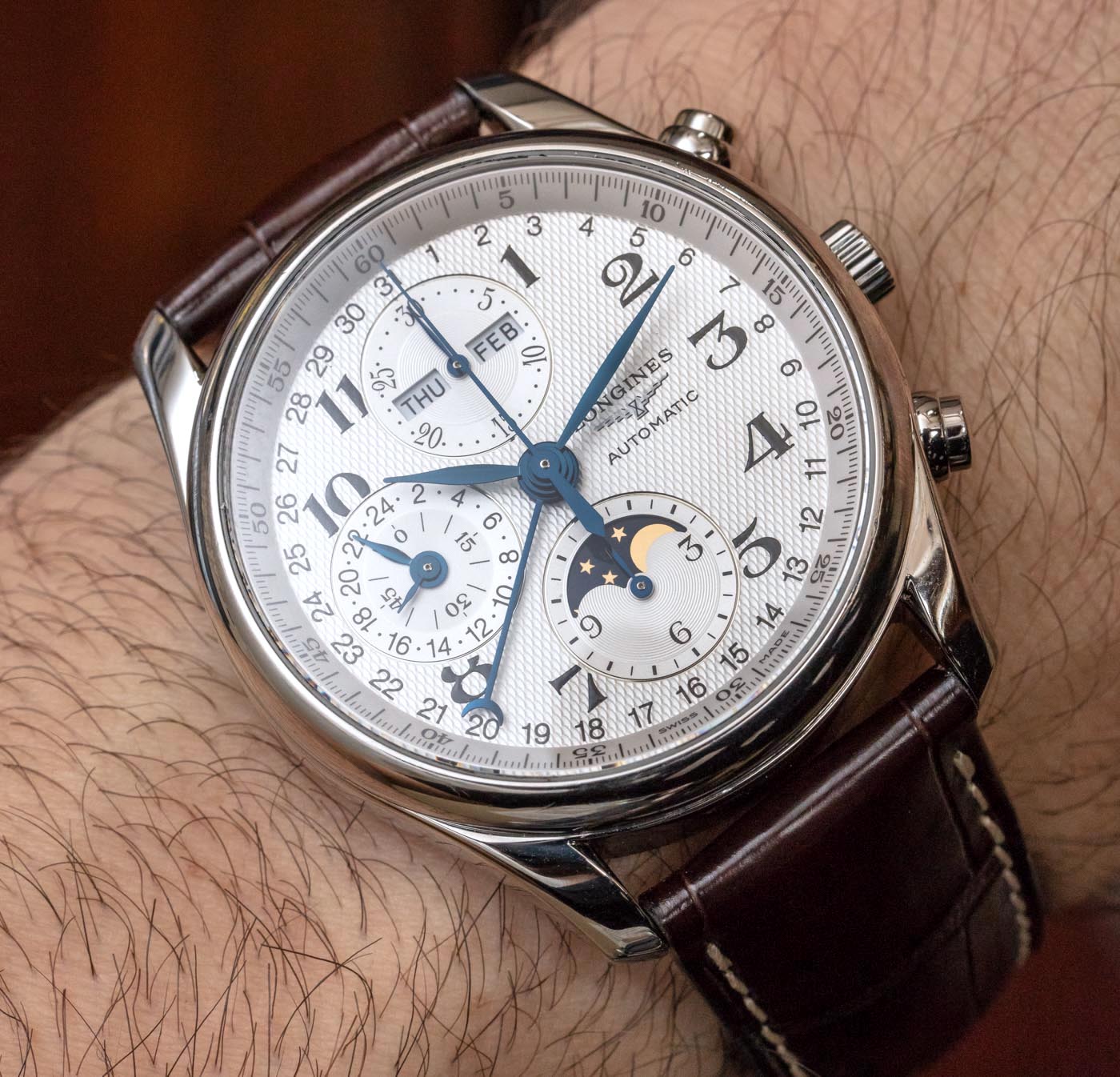 longines master collection moon phase chronograph