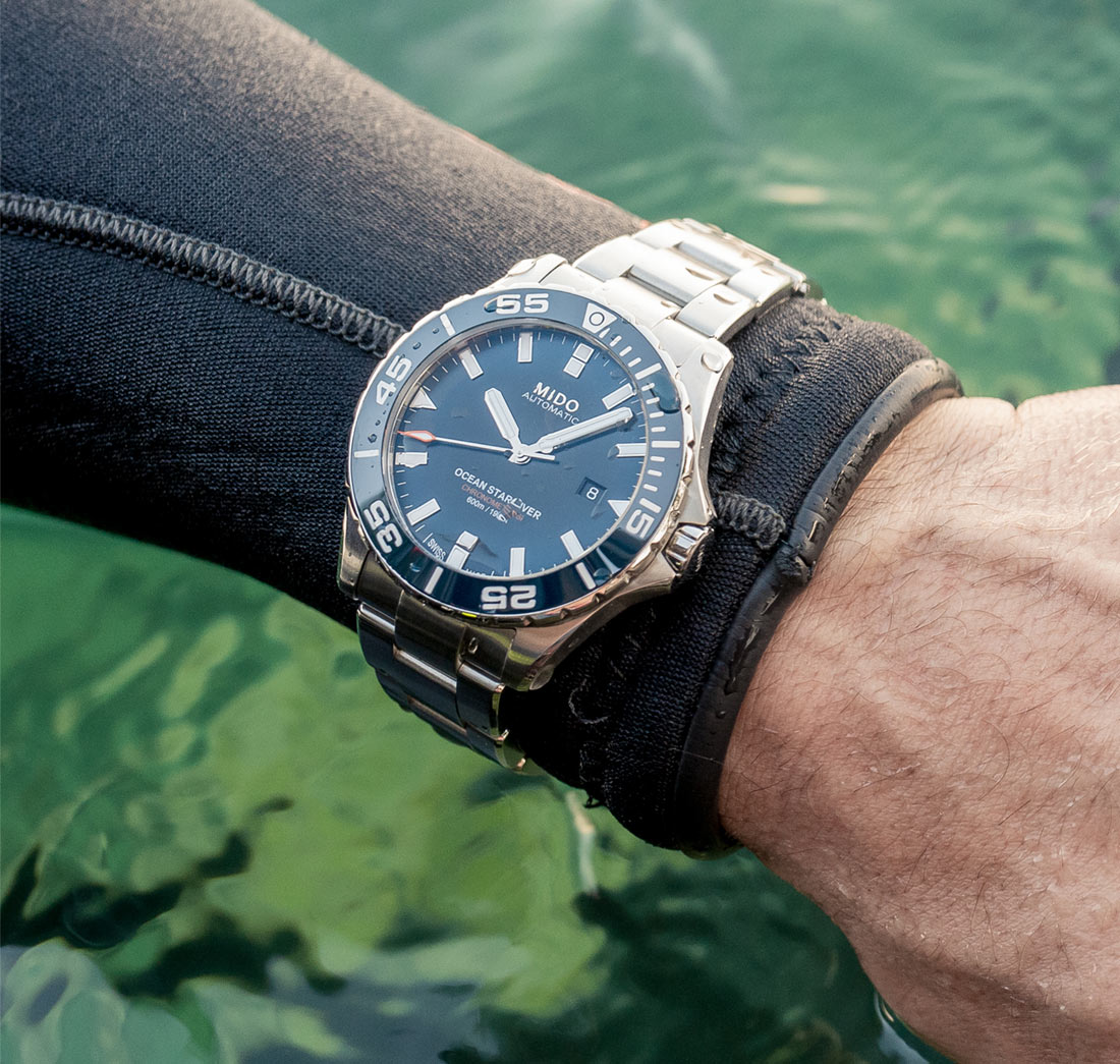 Mido Ocean Star Diver 600 blue wrist wetsuit
