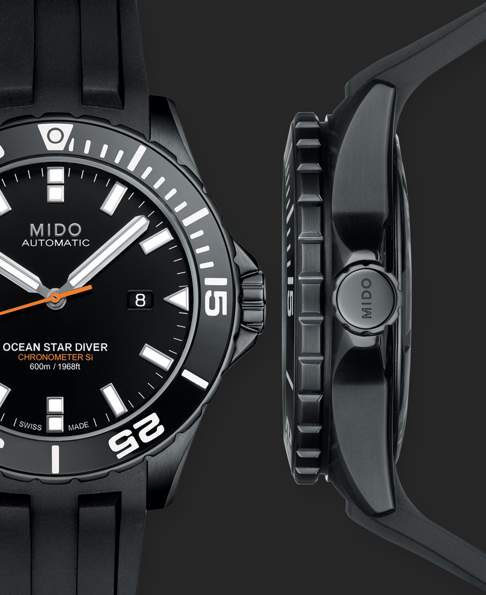 Mido Ocean Star Diver 600 black side view