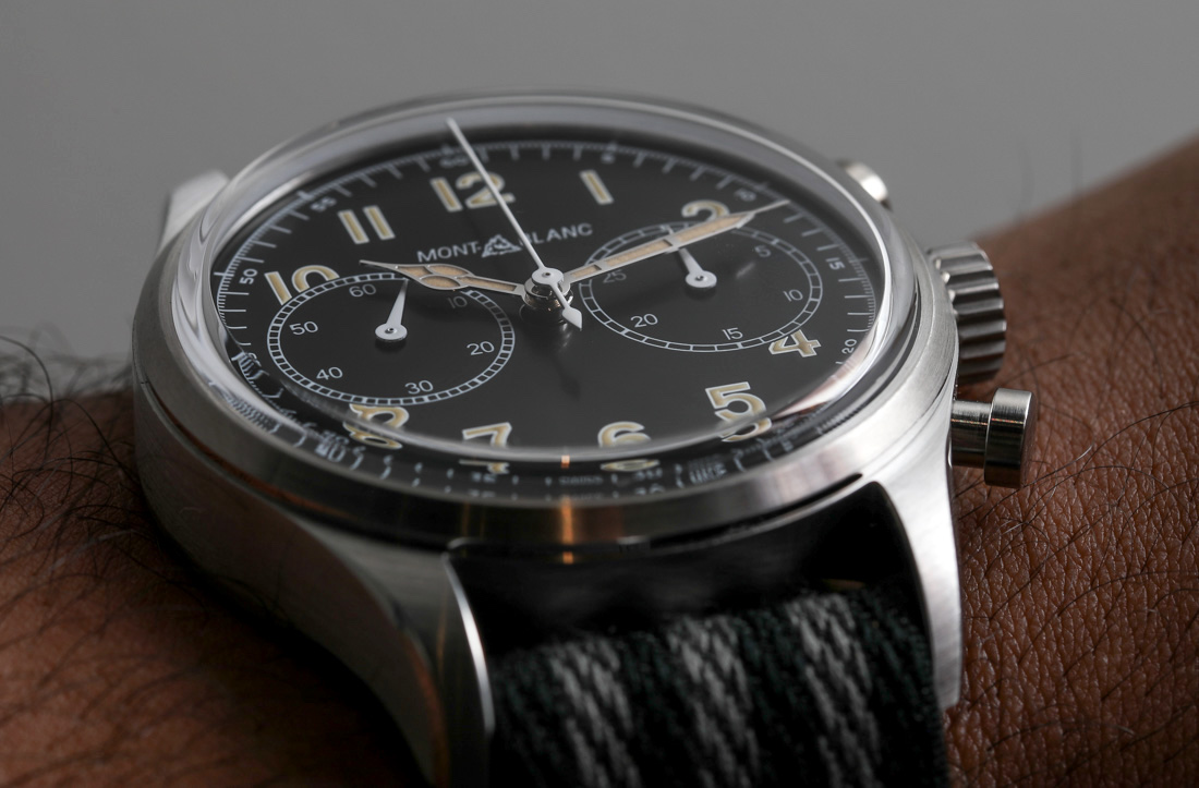 Montblanc 1858 Automatic Chronograph stainless steel on wrist
