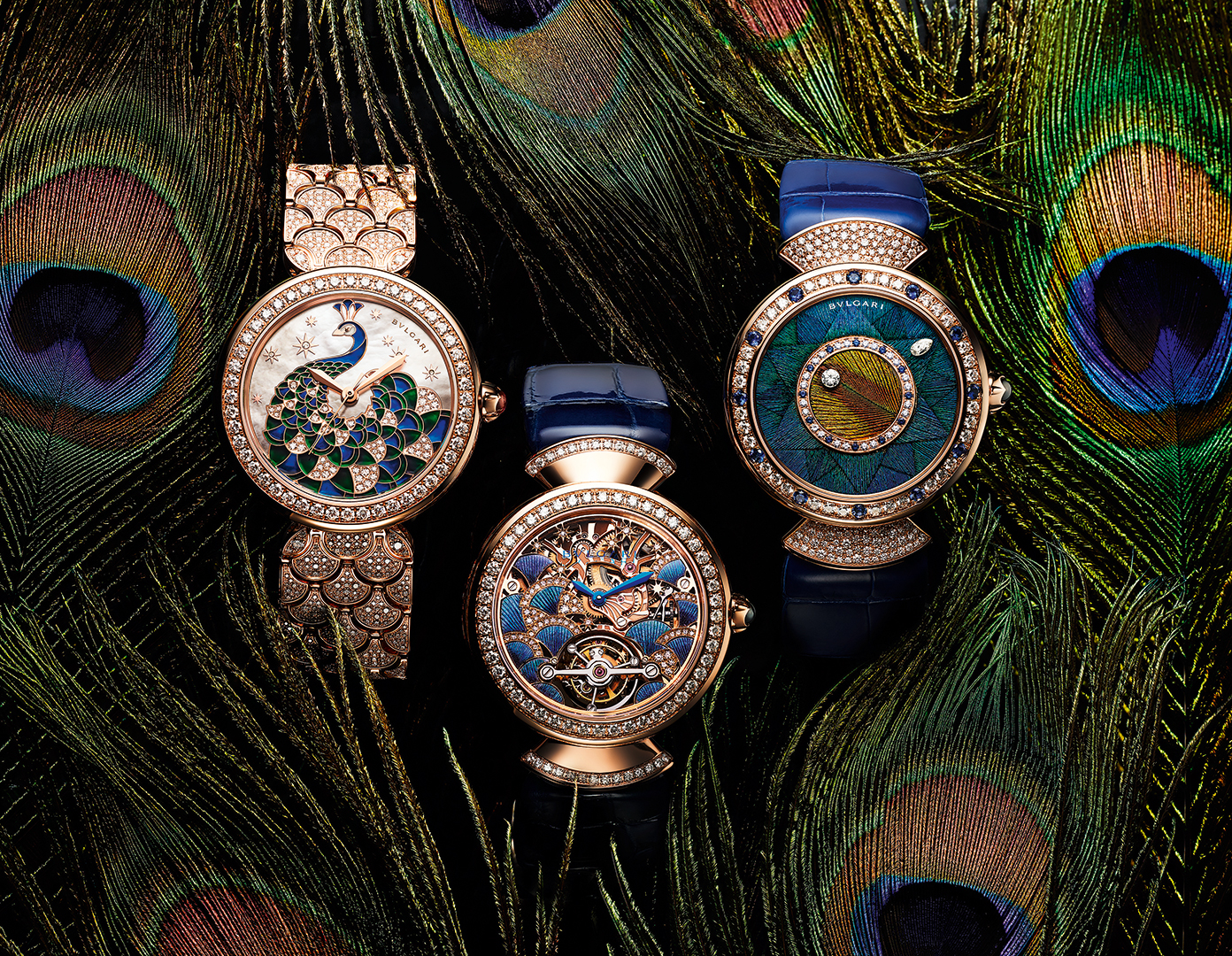 Bulgari Diva's Dream Peacock collection, made with real peacock feathers.