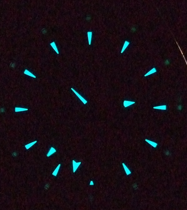 Lume shot of Omega Aqua Terra GMT